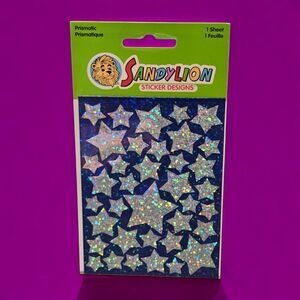 Vintage Prismatic SandyLion Silver Stars (Various Sizes) Stickers 1 Sheet